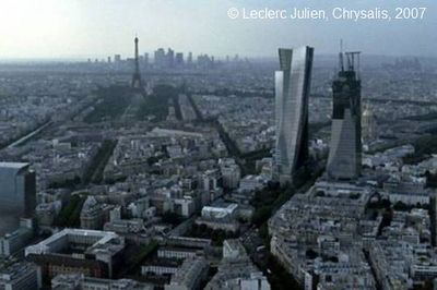 Chrysalis de Julien Leclerc (2007). Pour son premier long métrage le réalisateur travaille avec un soin raffiné et rare, les décors et l’architecture de son film, il offre de la sorte un point de vue inédit et original d'un Paris futuriste en 2025.