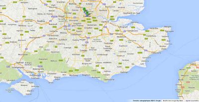   Bright Star de Jane Campion.     Carte géographique.  Correspondance géographique :   A . Hampstead Village ;  B.  Londres. Distance : 8.5 km. (5.3 miles)
