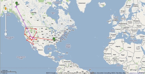 Cartographie 8 : Into The Wild, Grâce à ses pieds, Christopher a pu parcourir plus de 16000 km.