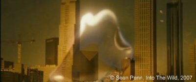 Photogramme 19 : Into The Wild Plan 333. Après une paire de ciseaux, Christopher va réserver le feu à un dernier document, sa carte de sécurité sociale. Et grâce à une surimpression, le feu va devenir une étincelle qui va brûler « symboliquement » la ville d'Atlanta.