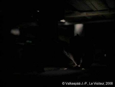 Le Visiteur, (Muukalainen), Photogramme - Plan 19, l'Enfant retire une espèce de bouchon situé sur la surface du plancher, et regarde à travers le trou. Toutefois, nous ne saurons pas, encore, ce qu'il regarde.