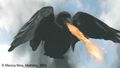 Photogramme 13 : Mathilde, Plan 139. Les volutes de fumée se transforment alors en un corbeau géant qui vole vers Misho et tel un dragon, crache par son bec, un énorme jet de feu.